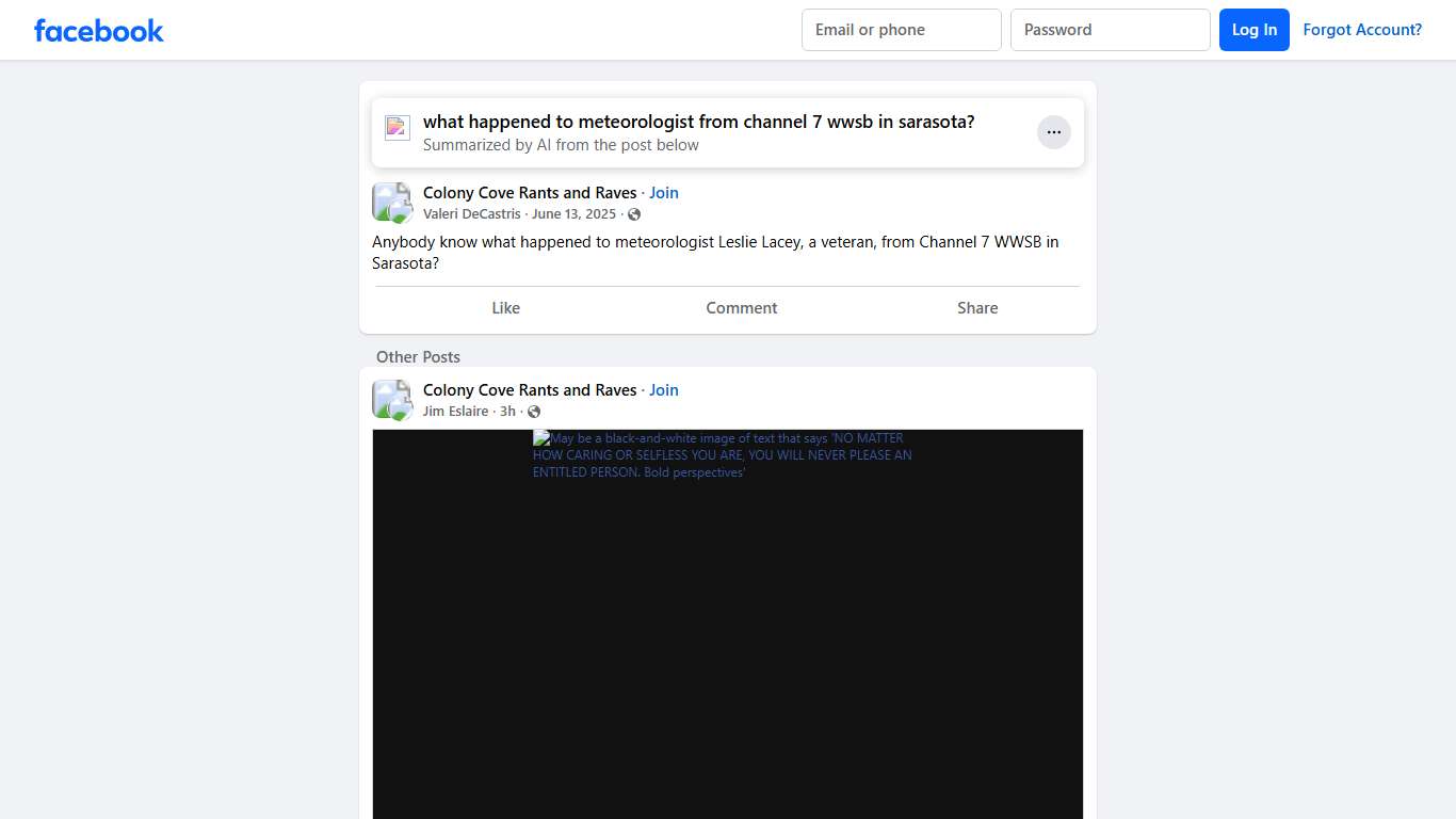 Colony Cove Rants and Raves | Anybody know what happened to meteorologist Leslie Lacey, a veteran, from Channel 7 WWSB in Sarasota | Facebook